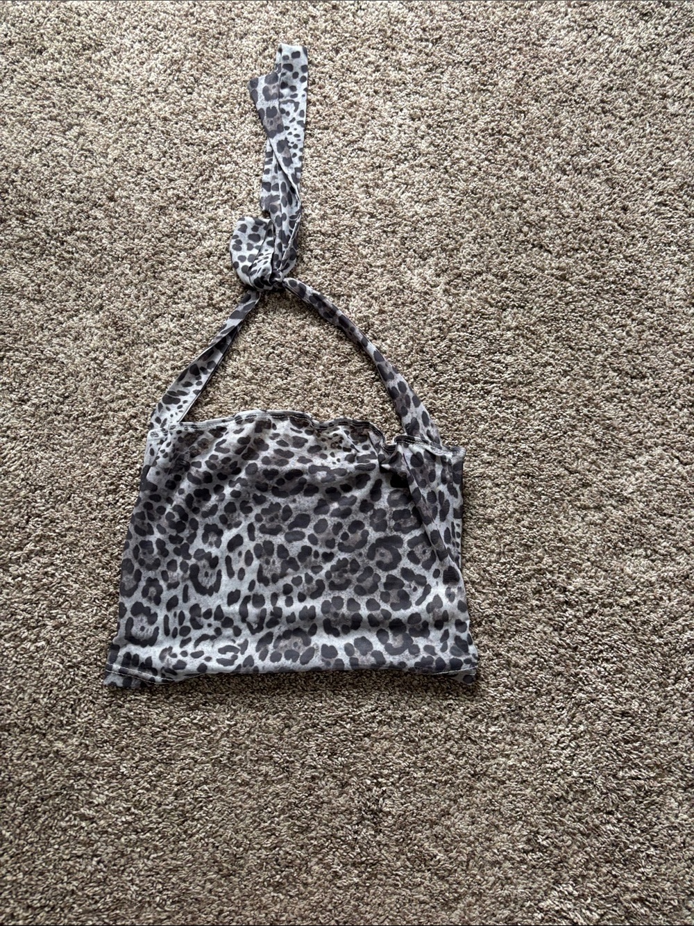 Women’s Grey Leopard Print Sheer Halter Top